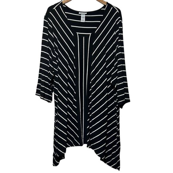 Catherines Top 4X Black White Striped Asymmetric Hem Stretch Tunic Long - Picture 1 of 9